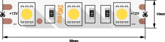 Светодиодная лента SWG 14,4W/m  60Led/m 5050SMD красный 5M SWG560-12-14.4-R-М 009707