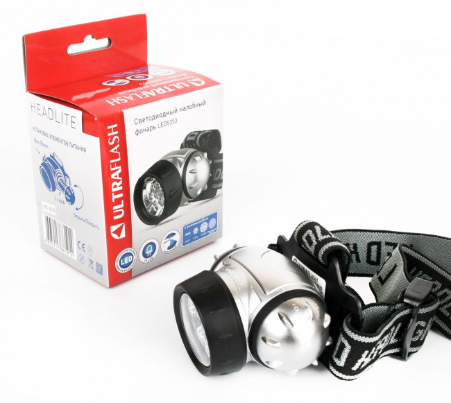 Налобный светодиодный фонарь Ultraflash Headlite от батареек 70х60 48 лм LED5353 10262 Налобный светодиодный фонарь Ultraflash Headlite от батареек 70х60 48 лм LED5353 10262