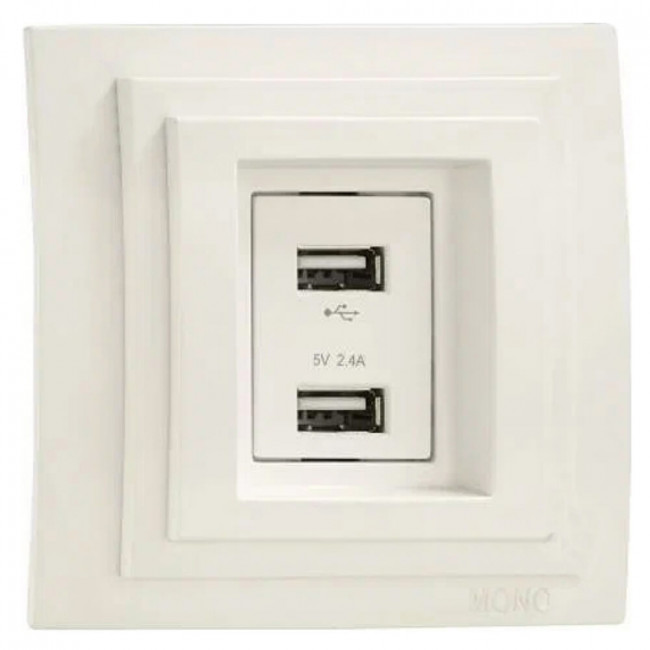 Розетка 2-а USB-зарядка Mono Electric Larissa 16A 250V крем 103-171705-178 Розетка 2-а USB-зарядка Mono Electric Larissa 16A 250V крем 103-171705-178