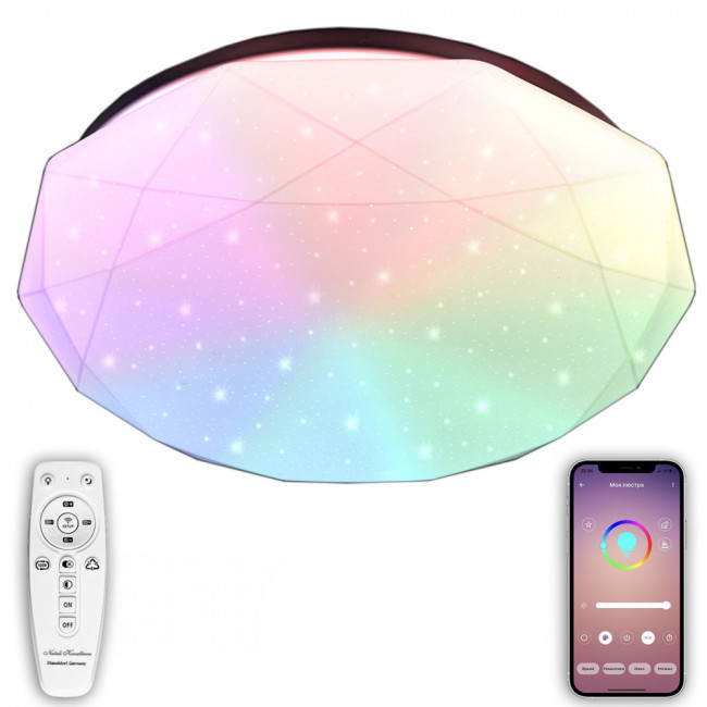 Потолочный светильник RGB светодиодный с пультом и управлением смартфоном регулировкой цветовой температуры яркости ночным режимом таймером LAMPS 81100 Natali Kovaltseva Led (Умный дом)