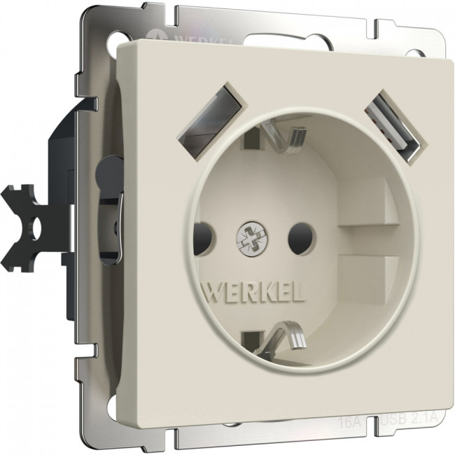 Розетка с заземлением, шторками и USBх2 (айвори матовый) Werkel W1171562 (a062426)