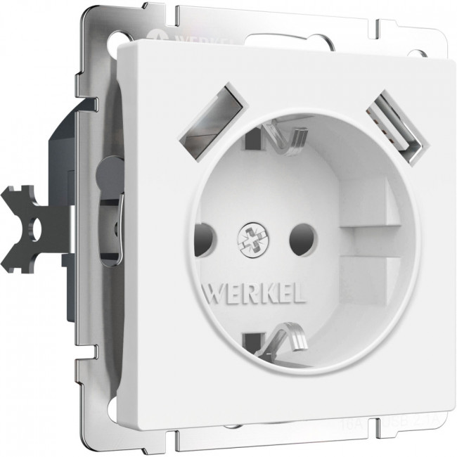 Розетка с заземлением, шторками и USBх2 (белый матовый) Werkel W1171561 (a062406)