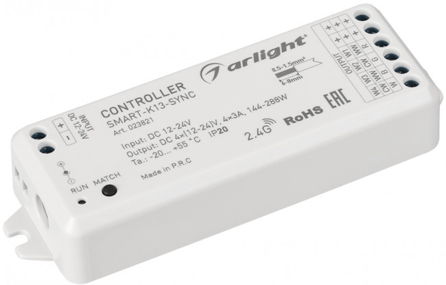Контроллер SMART-K13-SYNC (12-24V, 4x3A, 2.4G) (Arlight, IP20 Пластик, 5 лет) 023821
