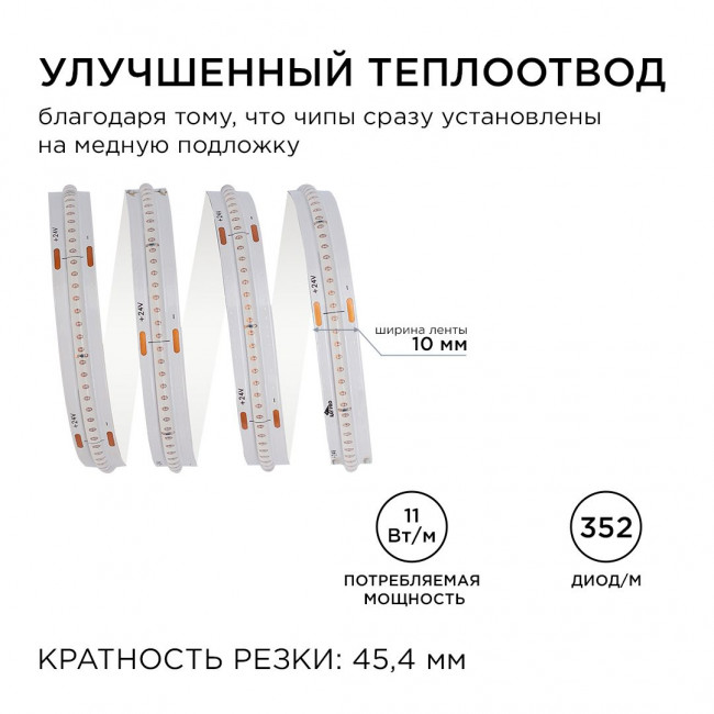 Светодиодная лента Apeyron 11W/m 352LED/m COB синий 2M 183ОО