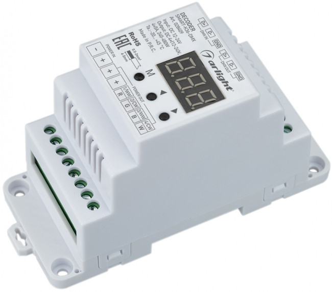 Декодер SMART-K36-DMX (12-24V, 4x5A, DIN) (Arlight, IP20 Пластик, 5 лет) 028409