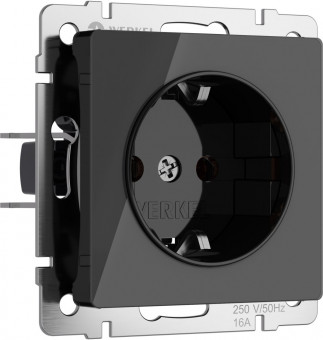 Розетка с заземлением и шторками (черный акрил) Werkel W1171148 (a064042)