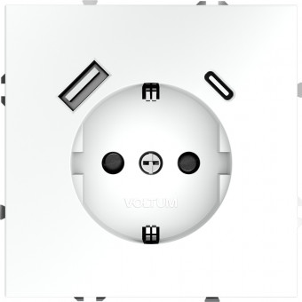 Розетка с заземлением, шторками и USB Type A+С (белый матовый) Voltum S70 VLS040502