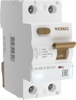 Устройство защитного отключения 1P+N 63 A 30 mА АС 6 kА Werkel W912P636 (a062563)