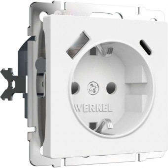 Розетка с заземлением, шторками и USB Type A+С (белый матовый) Werkel W1171761
