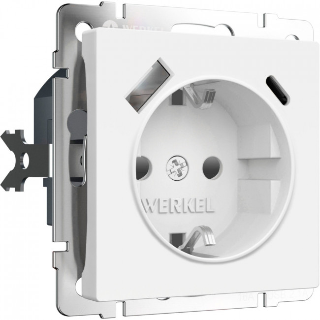 Розетка с заземлением, шторками и USB Type A+С (белый матовый) Werkel W1171761