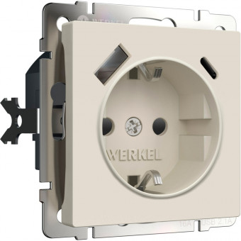 Розетка с заземлением, шторками и USB Type A+С (айвори матовый) Werkel W1171762
