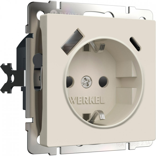 Розетка с заземлением, шторками и USB Type A+С (айвори матовый) Werkel W1171762