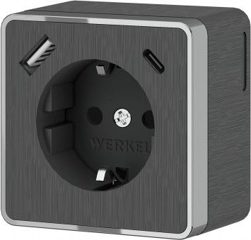 Розетка с заземлением,шторками и USB Type A+С (графит рифленый) Werkel W5071704 (a057704) Розетка с заземлением,шторками и USB Type A+С (графит рифленый) Werkel W5071704 (a057704)