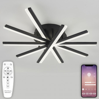 Потолочная люстра Natali Kovaltseva Line LED LAMPS 81174 с пультом ДУ, моб. приложением 120W, черный, LED (Умный дом)