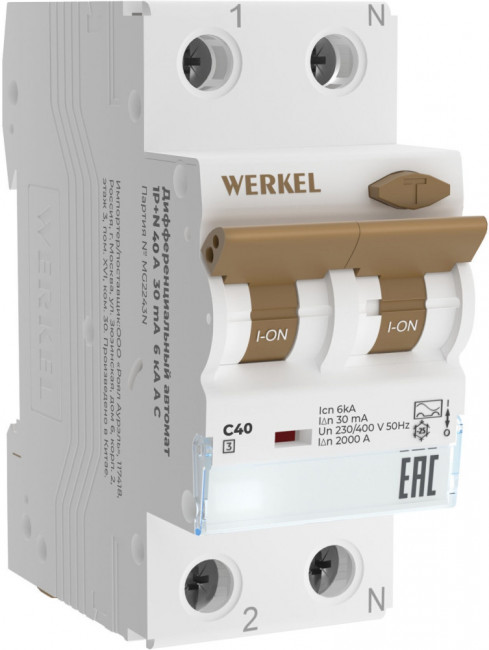 Дифференциальный автомат 1P+N 40 A 30 mA 6 kA C A Werkel W922P164 (a065619)